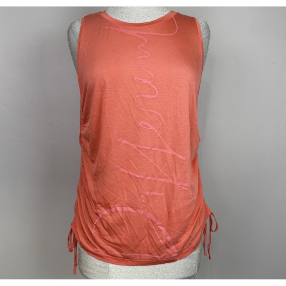 Desigual Tops - Desigual Tank Top Womens M Orange Logo Ruched Drawstring Sides Summer READ